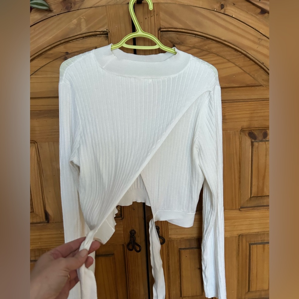 SOCIETY 212 Light Crop Wrap Tie Sweater - Picture 2 of 5